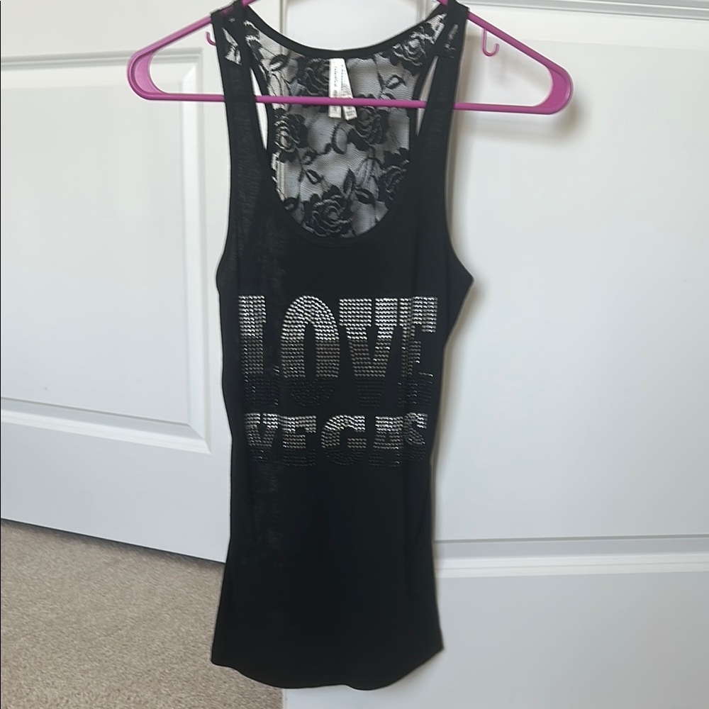 Black Sleeveless Top with Silver 'Love Vegas' Design